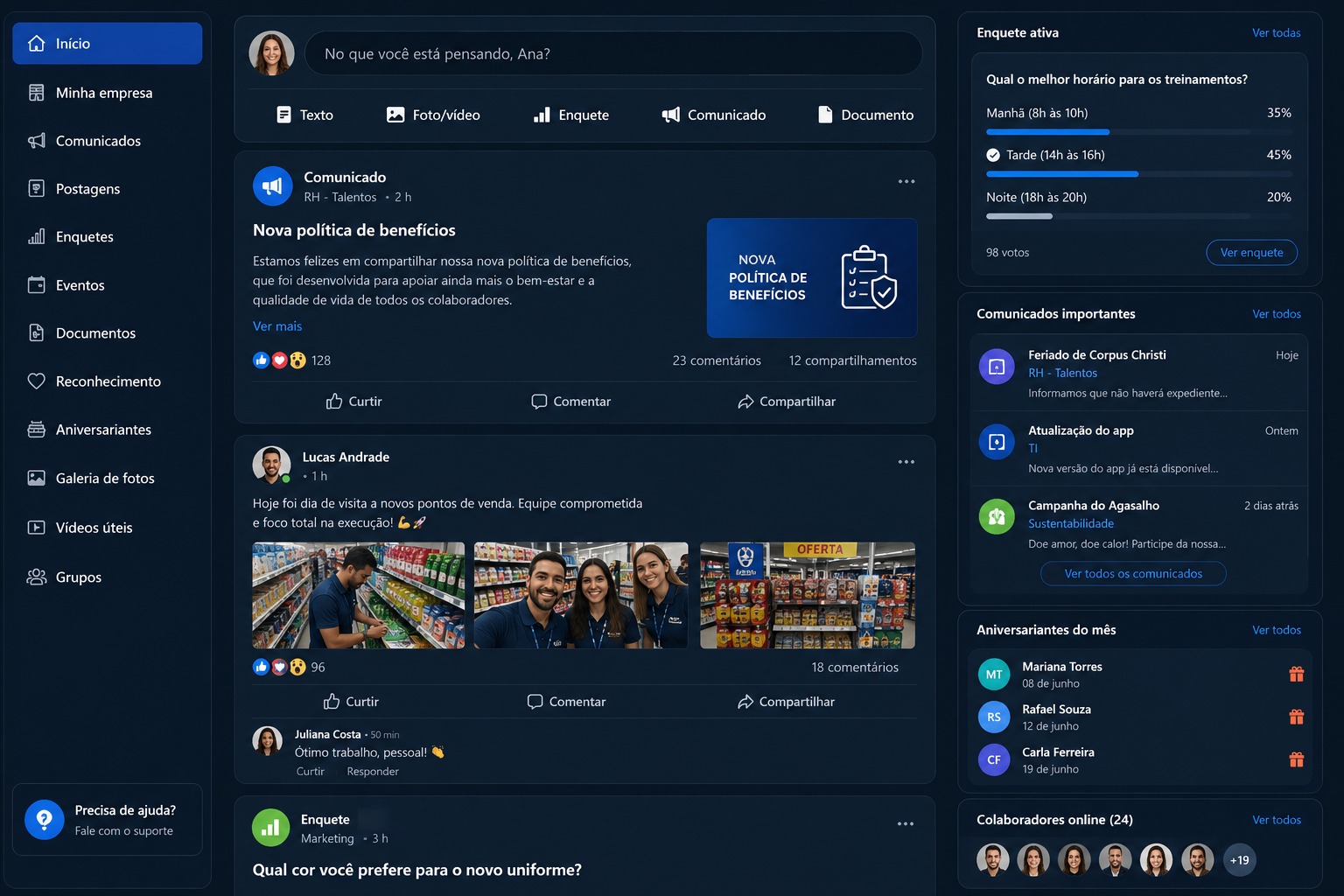 Conecta — portal de comunicação com feed, comunicados e engajamento da equipe