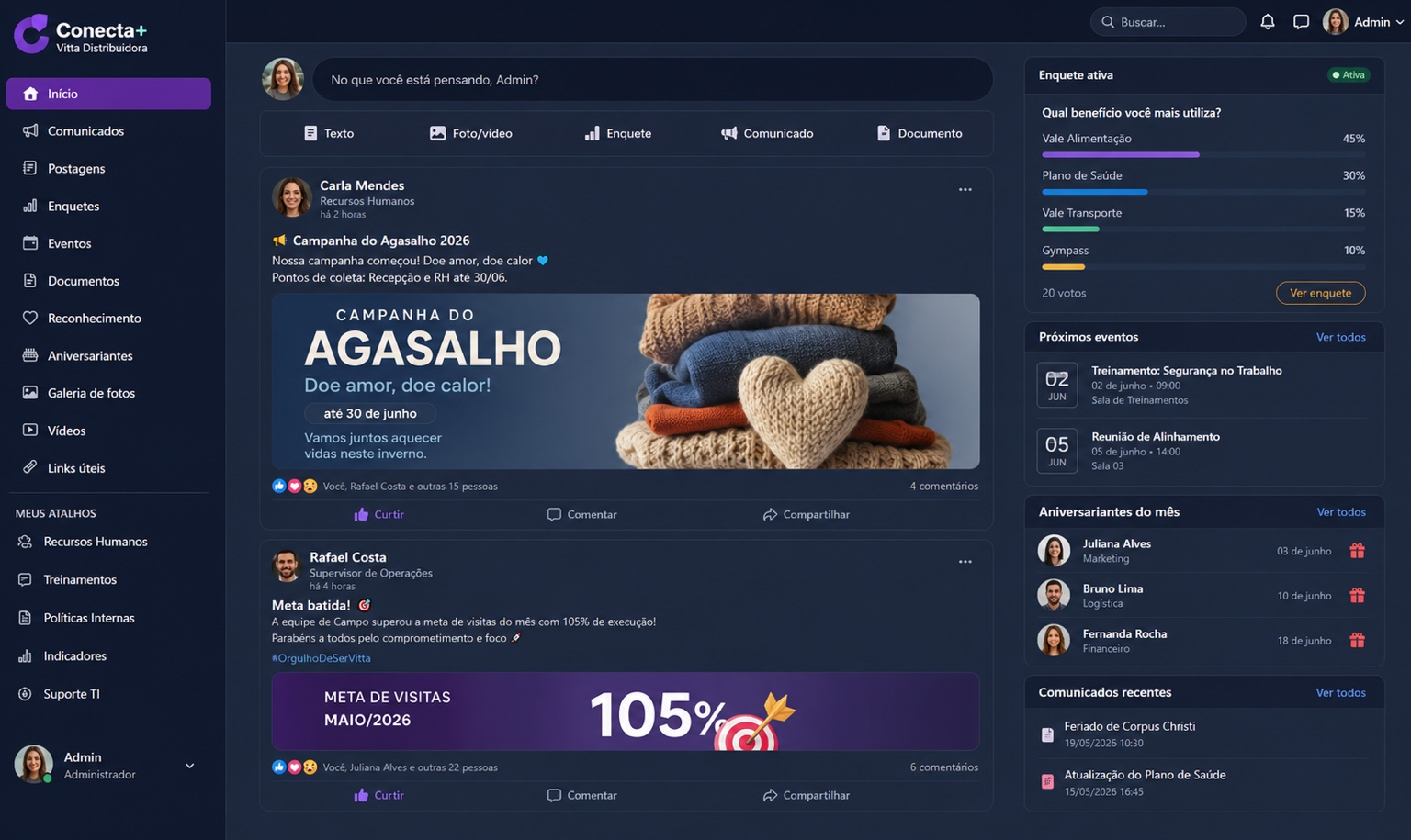 Portal Conecta — feed corporativo, enquetes e comunicação da equipe