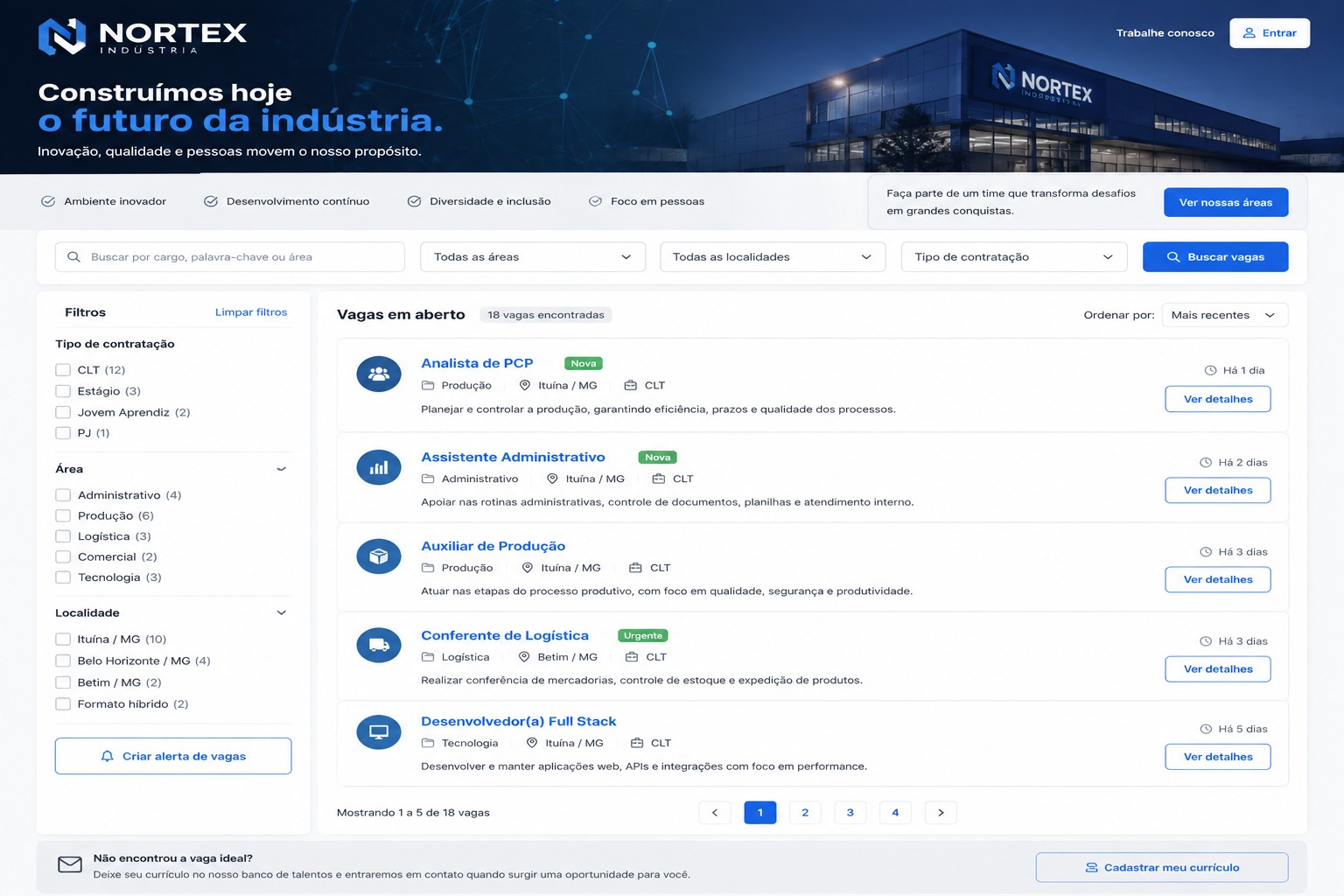 Página de carreiras personalizada Unites — vagas, filtros e candidatura alinhados à marca da empresa